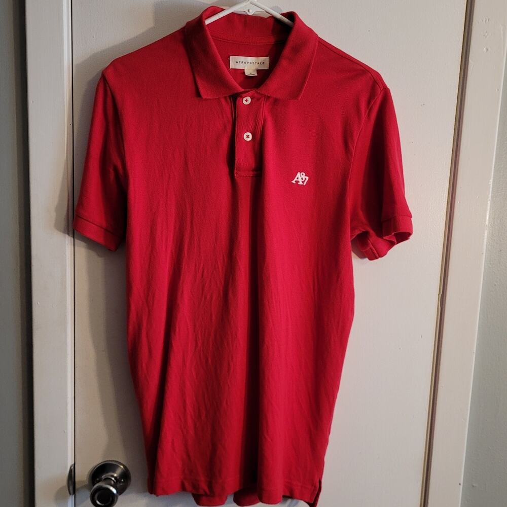 Aeropostale Red Polo Shirt Mens M Cotton A87 Logo Short Sleeve Preppy Golf Top